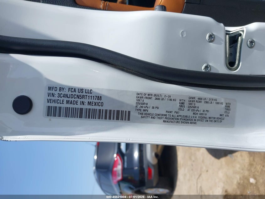 2024 Jeep Compass VIN 3C4NJDCN5RT111788 IAAI salvage auction — FRONT END, Clear (New York), sold $11,250 on 2026-07-23 (photo 9)