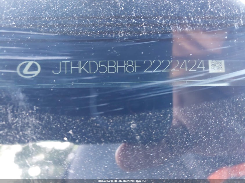 2015 Lexus Ct VIN JTHKD5BH8F2222424 IAAI salvage auction — FRONT & REAR, Salvage Title, sold $2,300 on 2026-07-28 (photo 9)