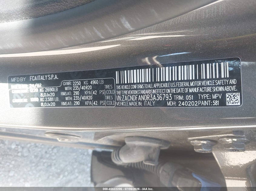 2024 Dodge Hornet VIN ZACNDFAN0R3A36793 IAAI salvage auction — FRONT END, Salvage Title, sold $2,700 on 2026-07-21 (photo 9)