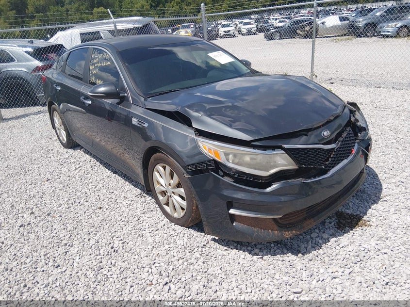 2016 Kia Optima VIN 5XXGT4L34GG078924 IAAI salvage auction — FRONT END, Clear (Alabama), sold $250 on 2026-07-23 (photo 1)