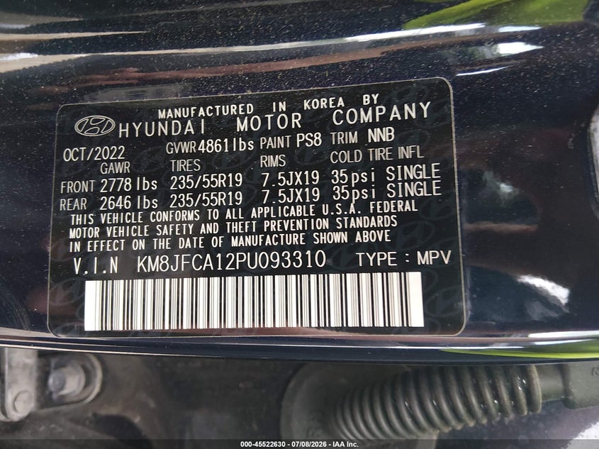 2023 Hyundai Tucson VIN KM8JFCA12PU093310 IAAI salvage auction — FRONT END, Salvage (Ohio), sold $9,800 on 2026-07-26 (photo 9)