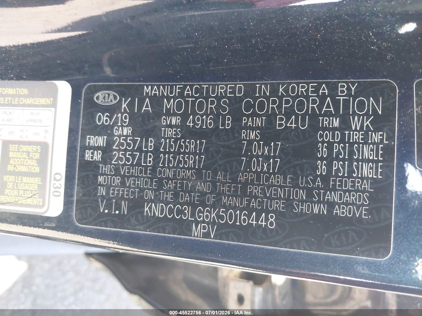 2019 Kia Niro VIN KNDCC3LG6K5016448 IAAI salvage auction — REAR END, Salvage Title, sold $6,700 on 2026-07-16 (photo 9)