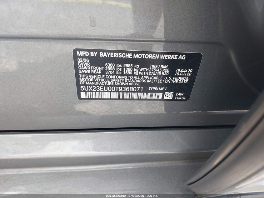 2026 BMW X5 VIN 5UX23EU00T9368071 IAAI salvage auction — SUSPENSION, Clear (Florida), sold $48,000 on 2026-07-12 (photo 9)