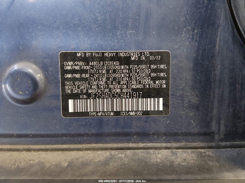 2012 Subaru Forester VIN JF2SHADC5CH441917 IAAI salvage auction — NORMAL WEAR, Clear (Utah), sold $300 on 2026-08-03 (photo 9)