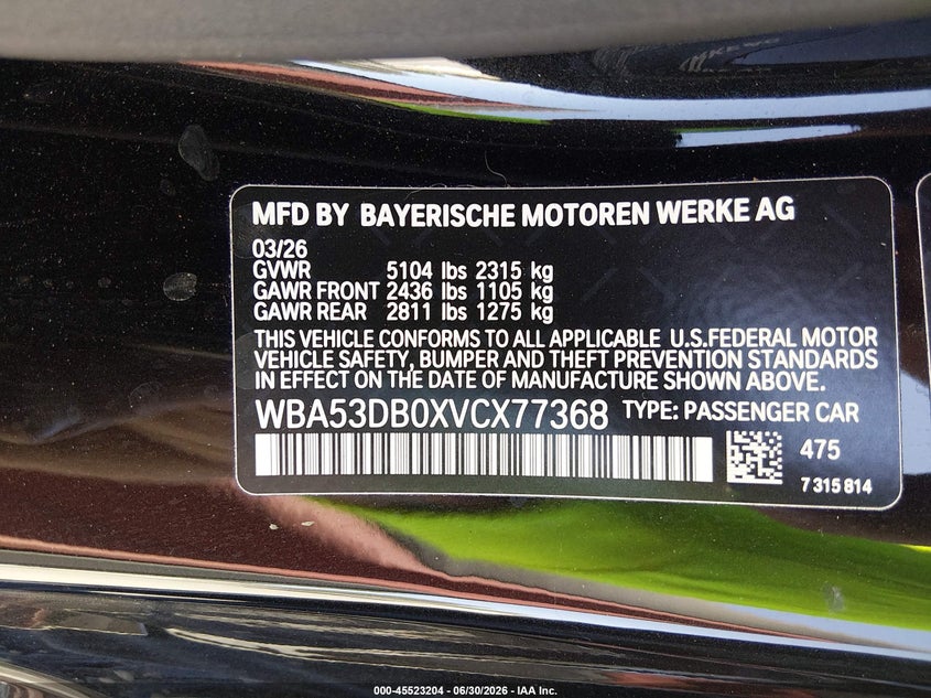 2027 BMW 4er VIN WBA53DB0XVCX77368 IAAI salvage auction — SIDE, Clear (California), sold $43,400 on 2026-07-29 (photo 9)