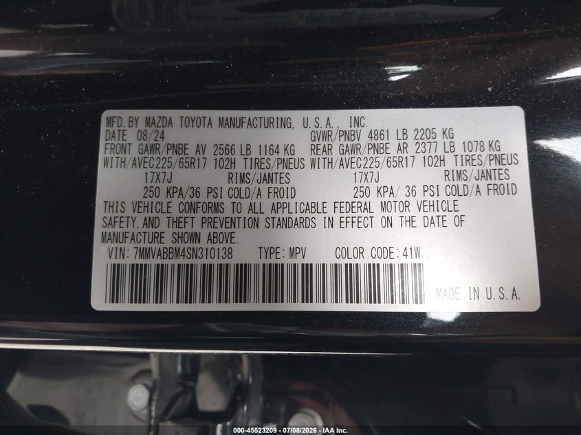 2025 Mazda Cx-50 VIN 7MMVABBM4SN310138 IAAI salvage auction — REAR END, Salvage Title, sold $15,075 on 2026-07-22 (photo 9)