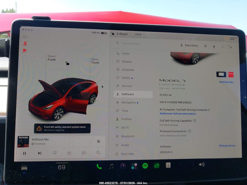 2021 Tesla Model y VIN 5YJYGDEE7MF219233 IAAI salvage auction — FRONT END, Salvage Title, sold $6,400 on 2026-07-30 (photo 7)