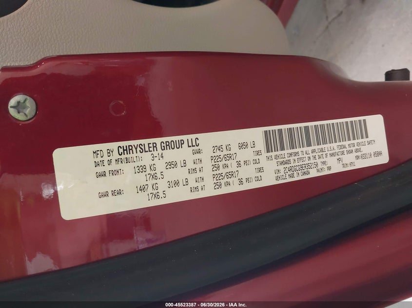 2014 Dodge Grand caravan VIN 2C4RDGCG9ER352150 IAAI salvage auction — NORMAL WEAR, Clear (Illinois), sold $1,225 on 2026-08-03 (photo 9)