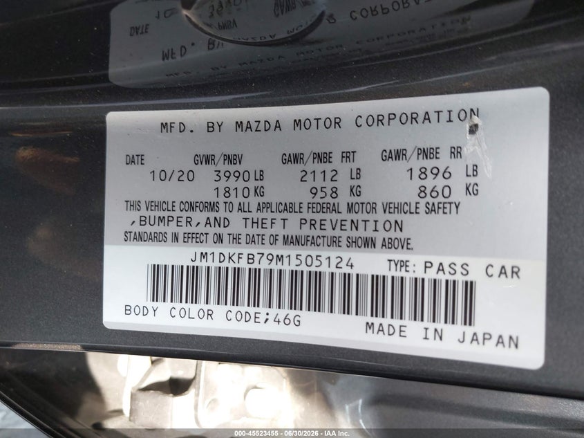 2021 Mazda Cx-3 VIN JM1DKFB79M1505124 IAAI salvage auction — REAR END, Salvage Certificate (California), sold $25 on 2026-07-29 (photo 9)