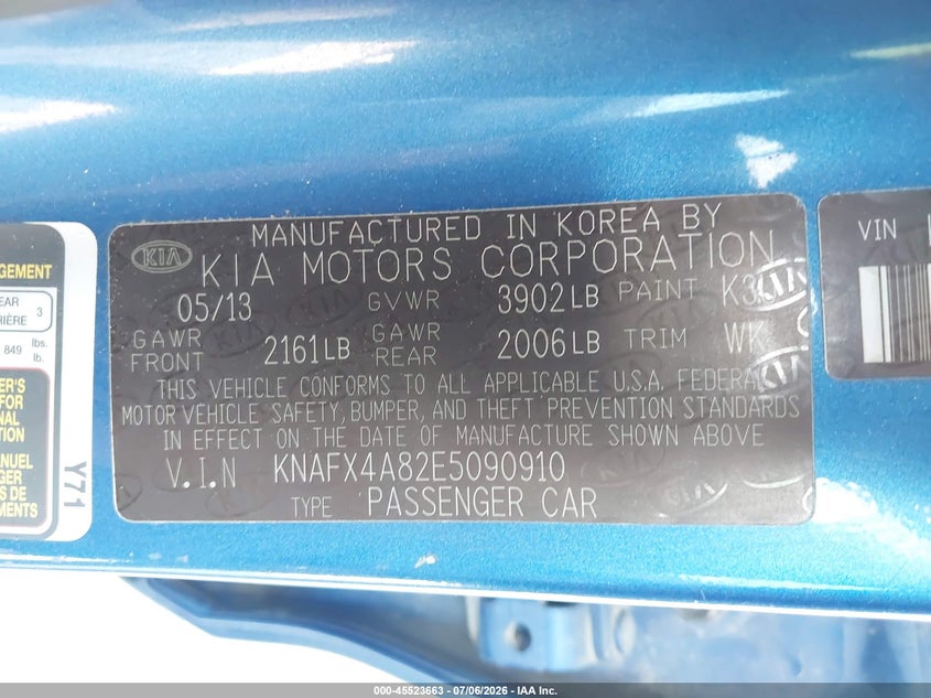 2014 Kia Forte VIN KNAFX4A82E5090910 IAAI salvage auction — FRONT END, Salvage (Texas), sold $850 on 2026-08-01 (photo 9)