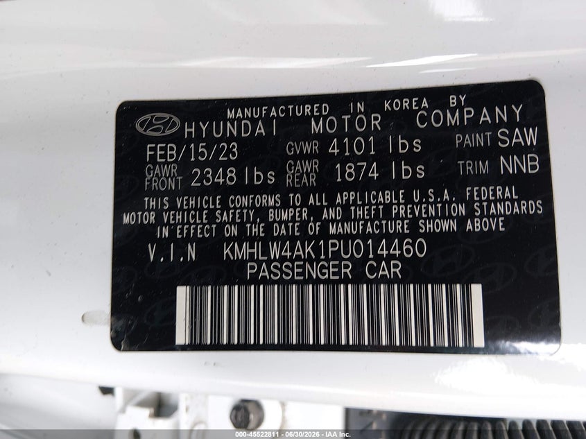 2023 Hyundai Elantra n VIN KMHLW4AK1PU014460 IAAI salvage auction — REAR END, Salvage (California), sold $7,400 on 2026-09-09 (photo 9)