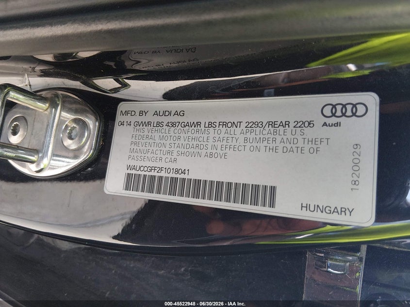 2015 Audi A3 VIN WAUCCGFF2F1018041 IAAI salvage auction — UNDERCARRIAGE, Original (Texas), sold $1,225 on 2026-07-31 (photo 9)