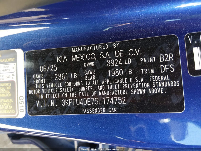 2025 Kia K4 VIN 3KPFU4DE7SE174752 IAAI salvage auction — REAR END, Salvage Title, sold $7,500 on 2026-08-18 (photo 9)