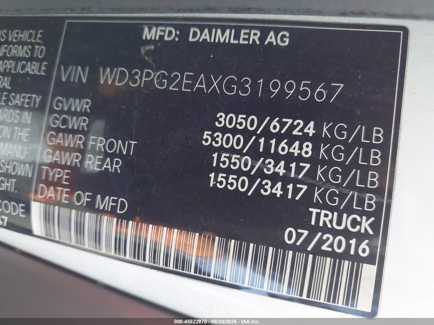 2016 Mercedes-benz Metris VIN WD3PG2EAXG3199567 IAAI salvage auction — FRONT END, Salvage Title, sold $5,075 on 2026-07-14 (photo 9)