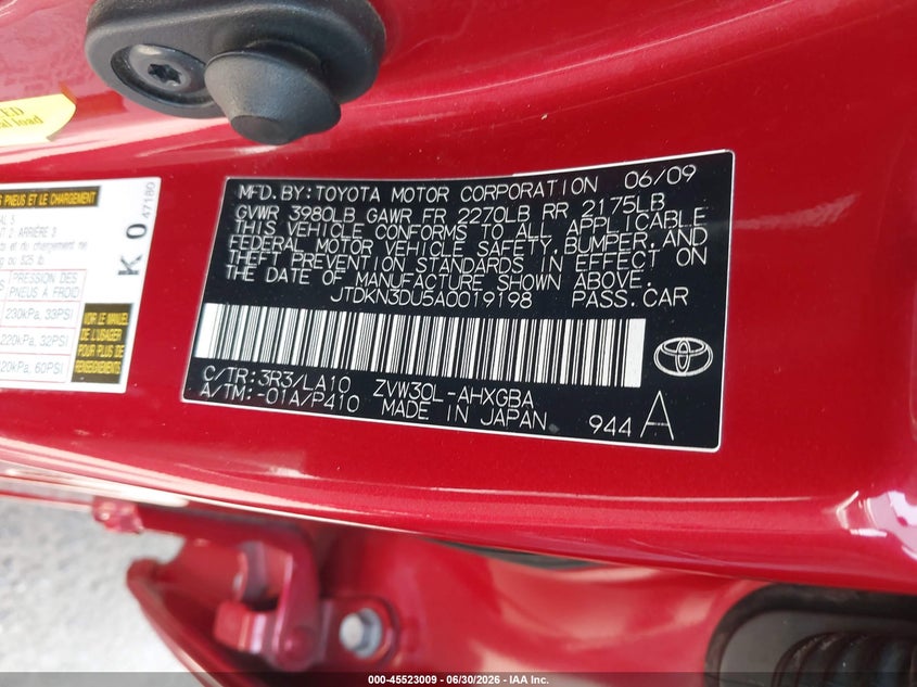 2010 Toyota Prius v VIN JTDKN3DU5A0019198 IAAI salvage auction — FRONT END, Salvage (California), sold $475 on 2026-07-16 (photo 9)