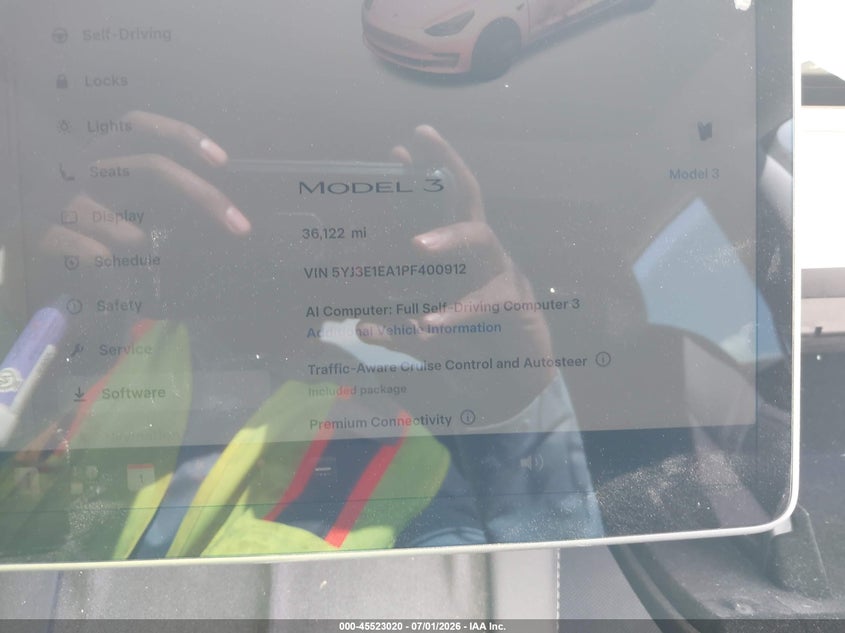 2023 Tesla Model 3 VIN 5YJ3E1EA1PF400912 IAAI salvage auction — FRONT END, Salvage (Texas), sold $4,350 on 2026-07-23 (photo 7)