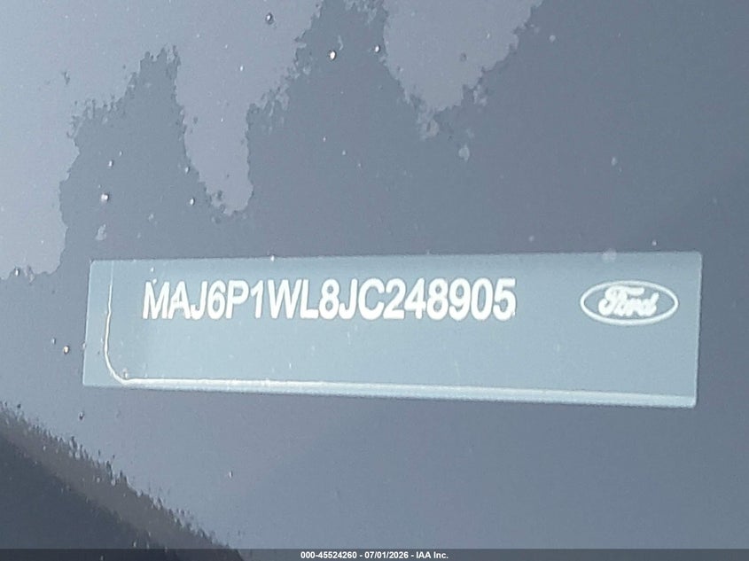 2018 Ford Ecosport VIN MAJ6P1WL8JC248905 IAAI salvage auction — RIGHT FRONT, Clear (Indiana), sold $875 on 2026-08-02 (photo 9)