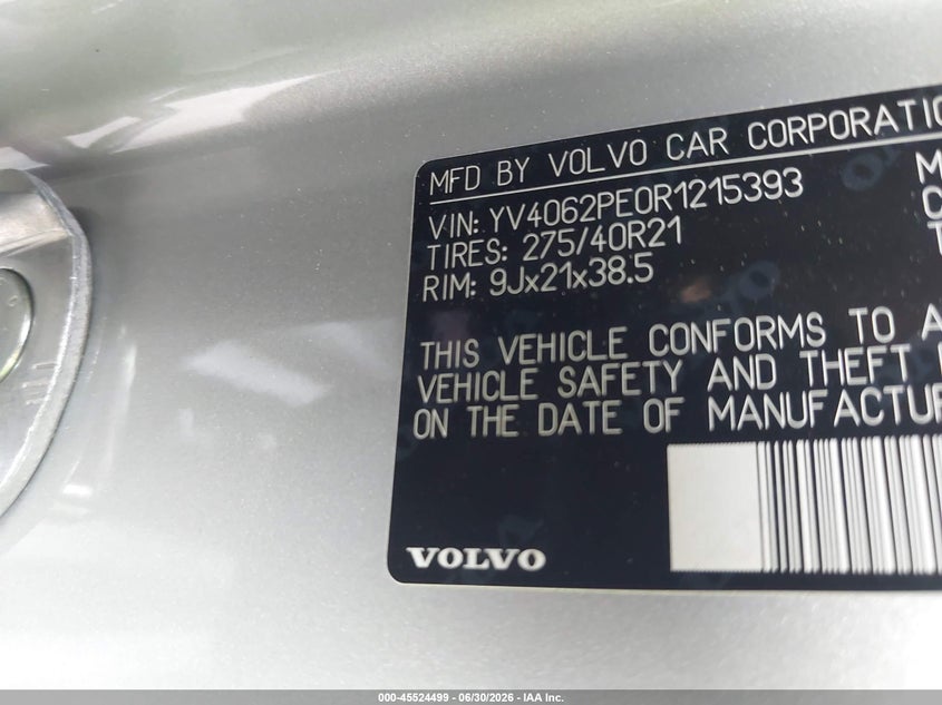2024 Volvo Xc90 VIN YV4062PE0R1215393 IAAI salvage auction — SIDE, Mv-907A (New York), sold $4,650 on 2026-07-28 (photo 9)