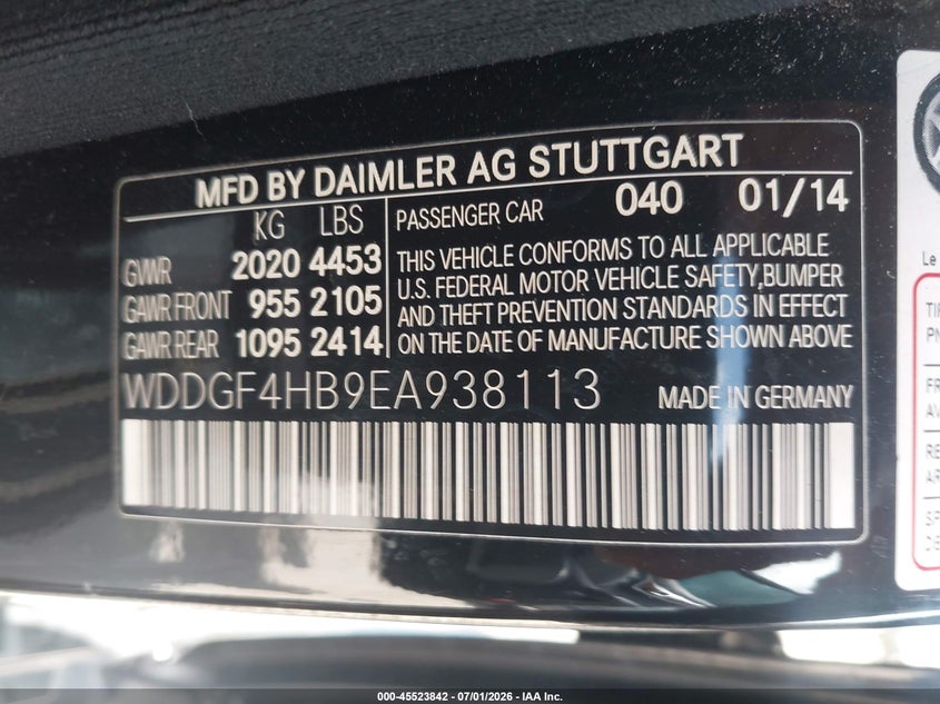 2014 Mercedes-benz C-klasse VIN WDDGF4HB9EA938113 IAAI salvage auction — NORMAL WEAR, Original (Texas), sold $1,375 on 2026-07-29 (photo 9)