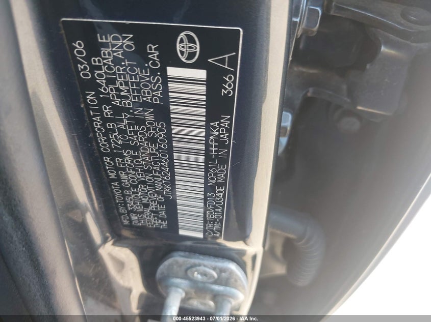 2006 Scion Xa VIN JTKKT624460160905 IAAI salvage auction — NORMAL WEAR, Clear (Pennsylvania), sold $275 on 2026-07-10 (photo 9)