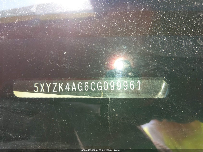 2012 Hyundai Santa fe VIN 5XYZK4AG6CG099961 IAAI salvage auction — NORMAL WEAR, Clear (Alabama), sold $325 on 2026-07-27 (photo 9)