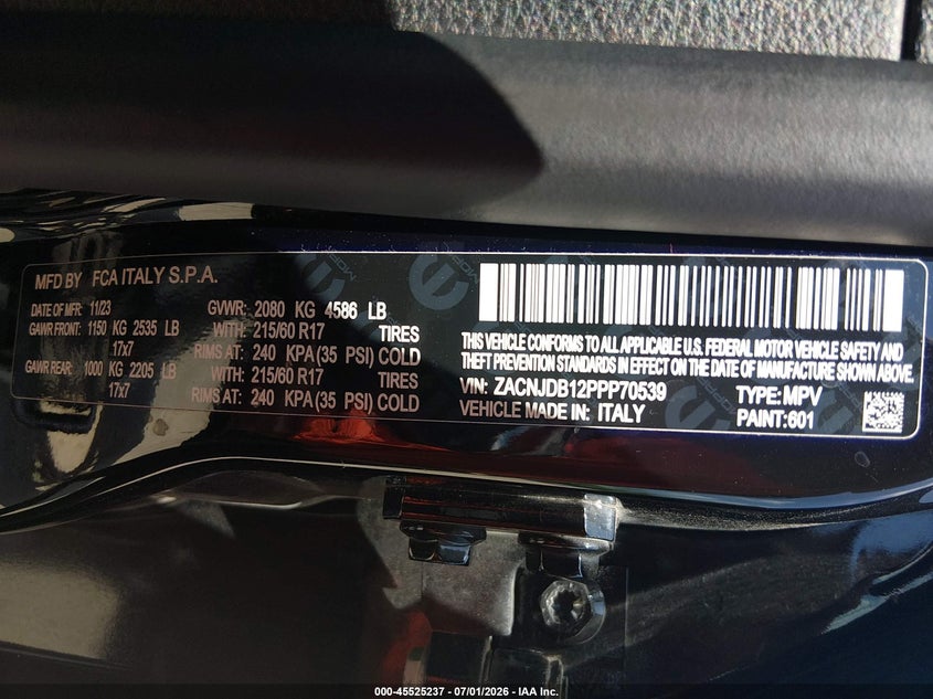 2023 Jeep Renegade VIN ZACNJDB12PPP70539 IAAI salvage auction — NORMAL WEAR, Enterprise Vehicles Clear Only (Texas), sold $10,850 on 2026-07-21 (photo 9)