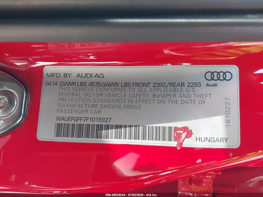 2015 Audi A3 VIN WAUEFGFF7F1015927 IAAI salvage auction — SIDE, Mv-907A (New York), sold $1,650 on 2026-07-28 (photo 9)