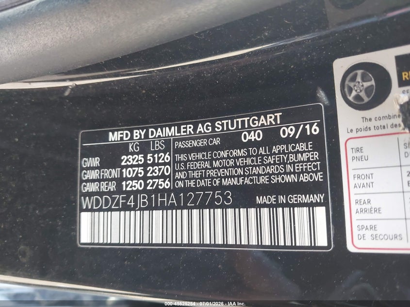 2017 Mercedes-benz E-klasse VIN WDDZF4JB1HA127753 IAAI salvage auction — FRONT END, Salvage (Florida), sold $1,300 on 2026-08-13 (photo 9)