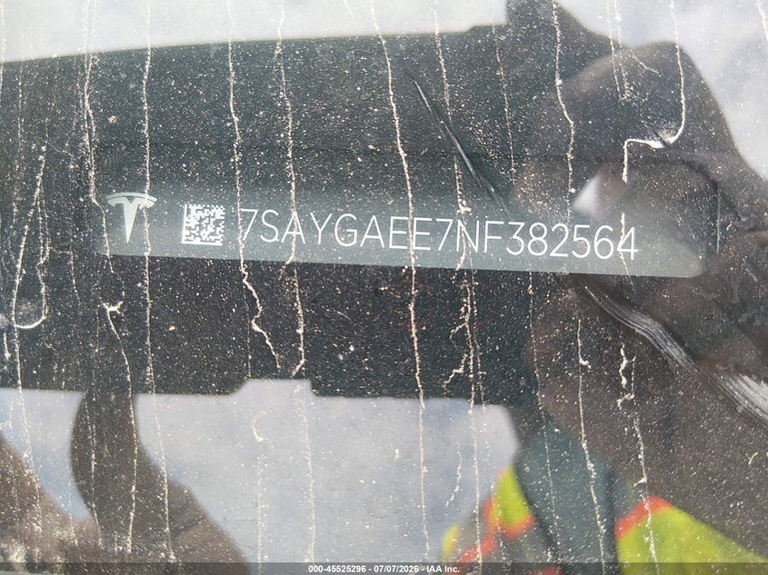 2022 Tesla Model y VIN 7SAYGAEE7NF382564 IAAI salvage auction — UNKNOWN, Salvage (Virginia), sold $10,000 on 2026-07-22 (photo 9)