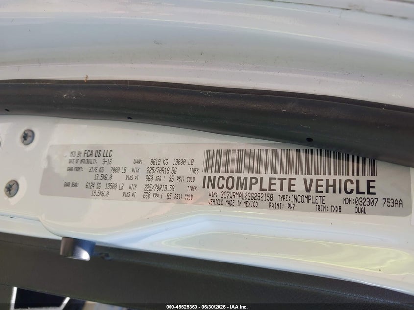 2016 Ram 5500 VIN 3C7WRMAL0GG292158 IAAI salvage auction — NORMAL WEAR, SF97 (Virginia), sold $24,100 on 2026-07-22 (photo 9)