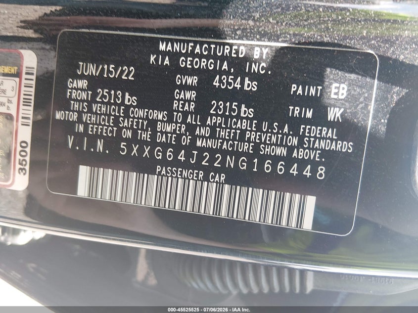 2022 Kia K5 VIN 5XXG64J22NG166448 IAAI salvage auction — FRONT END, Salvage (Ohio), sold $4,100 on 2026-07-29 (photo 9)