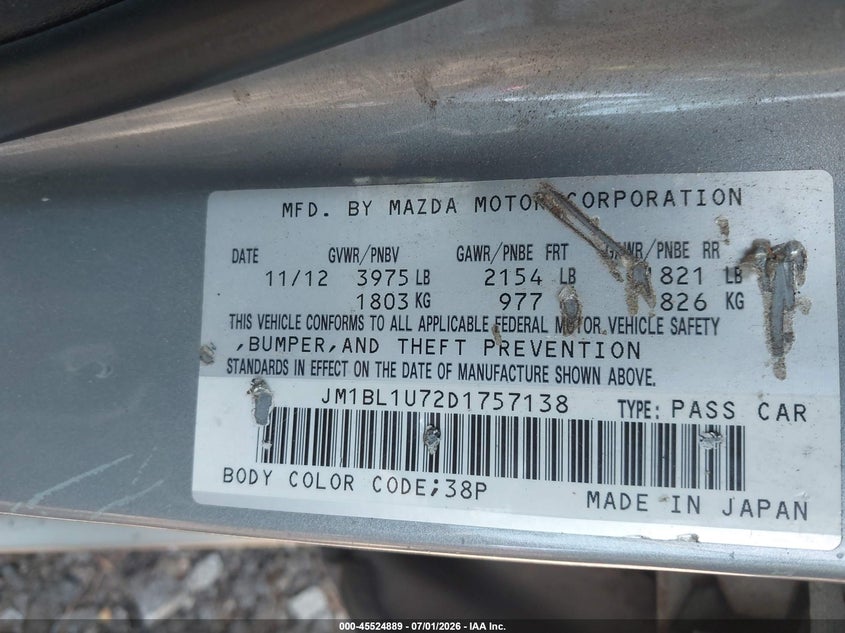 2013 Mazda 3 VIN JM1BL1U72D1757138 IAAI salvage auction — RIGHT FRONT, Clear (Virginia), sold $350 on 2026-07-28 (photo 9)