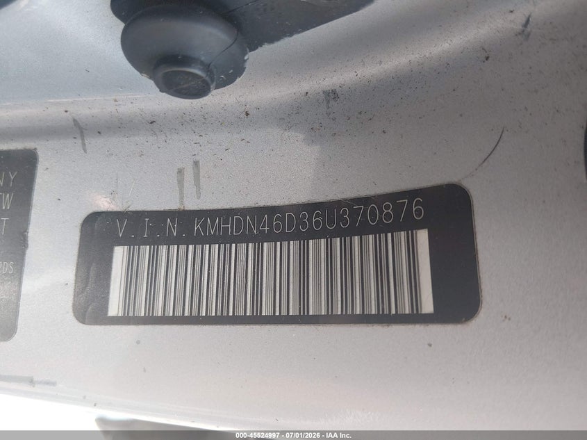 2006 Hyundai Elantra VIN KMHDN46D36U370876 IAAI salvage auction — NORMAL WEAR, Clear (Louisiana), sold $600 on 2026-07-29 (photo 9)