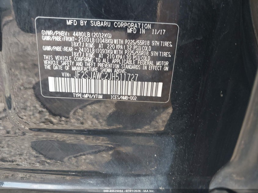 2018 Subaru Forester VIN JF2SJAWC2JH511727 IAAI salvage auction — FRONT END, Wait Title, sold $1,950 on 2026-09-02 (photo 9)