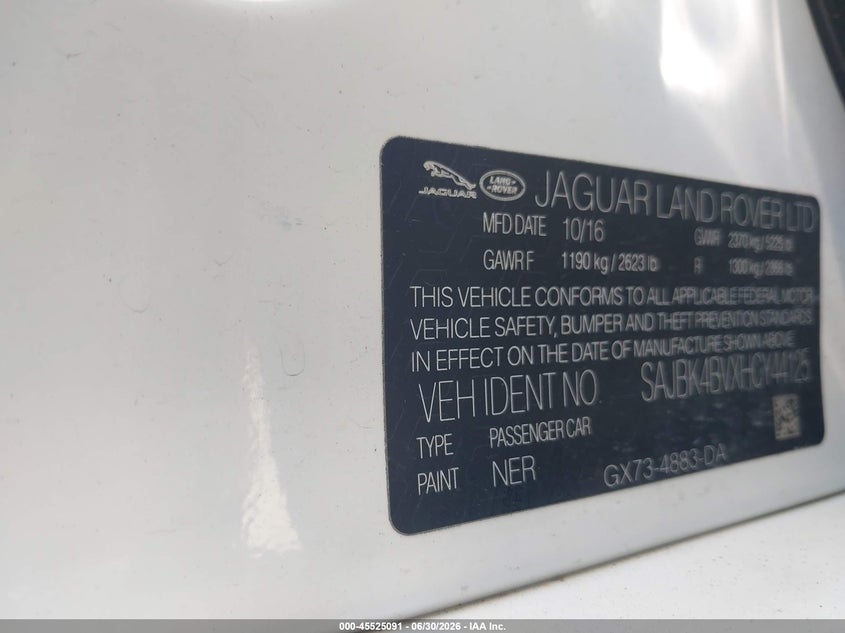 2017 Jaguar Xf VIN SAJBK4BVXHCY44125 IAAI salvage auction — NORMAL WEAR, Clear (Missouri), sold $5,500 on 2026-07-16 (photo 9)