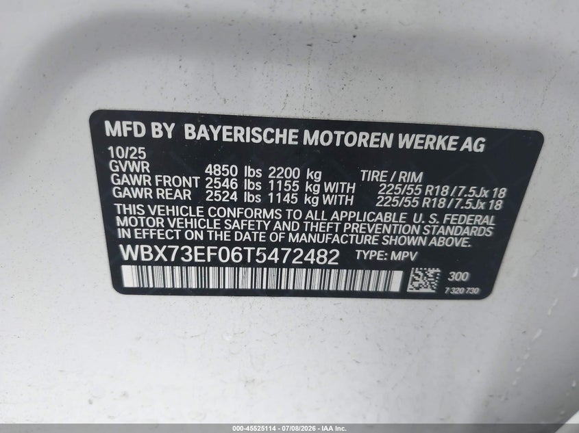 2026 BMW X1 VIN WBX73EF06T5472482 IAAI salvage auction — REAR END, Salvage Title, sold $16,300 on 2026-07-22 (photo 9)