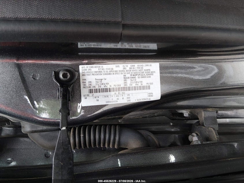 2018 Ford Focus VIN 1FADP3F22JL328002 IAAI salvage auction — NORMAL WEAR, SF97 (Maryland), sold $8,750 on 2026-08-18 (photo 9)
