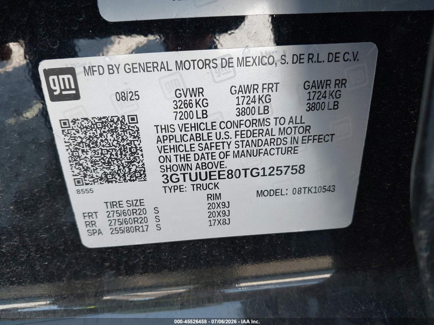 2026 Gmc SIERRA VIN 3GTUUEE80TG125758 IAAI salvage auction — RIGHT SIDE, Salvage Title, sold $30,700 on 2026-08-24 (photo 9)