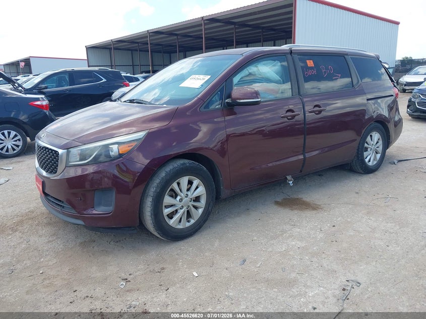 2015 Kia SEDONA VIN KNDMB5C12F6040566 IAAI salvage auction — BIO HAZARD, Salvage (Texas), sold $500 on 2026-07-28 (photo 2)