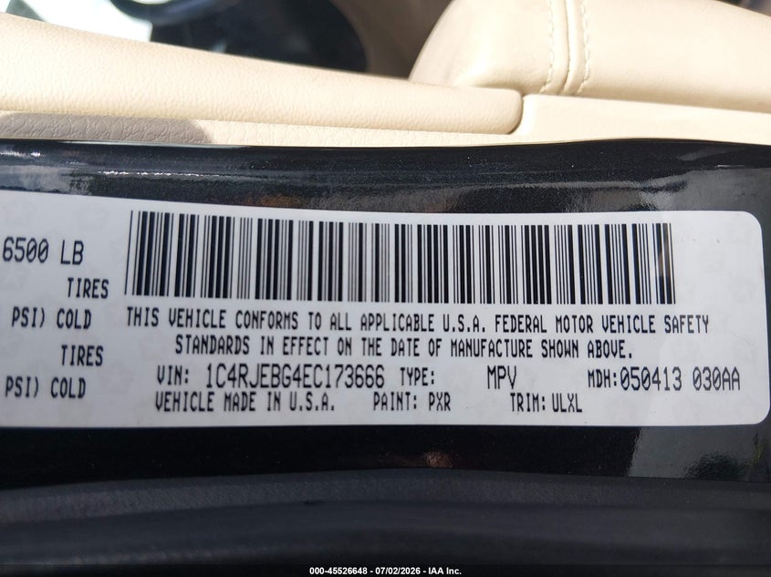 2014 Jeep Grand cherokee VIN 1C4RJEBG4EC173666 IAAI salvage auction — REAR END, Salvage (Louisiana), sold $2,500 on 2026-07-27 (photo 9)