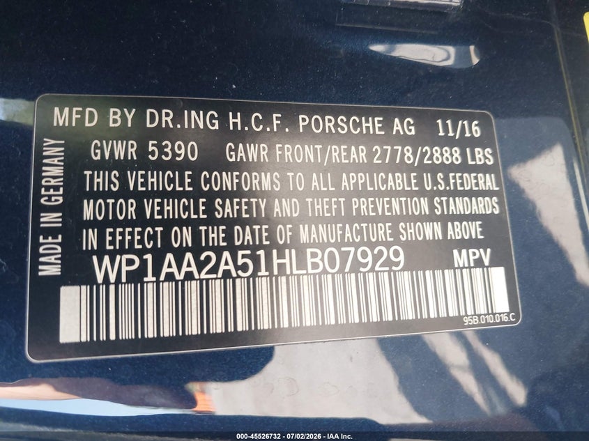 2017 Porsche Macan VIN WP1AA2A51HLB07929 IAAI salvage auction — FRONT END, Salvage - 75% Or Less (Maryland), sold $7,500 on 2026-08-18 (photo 9)