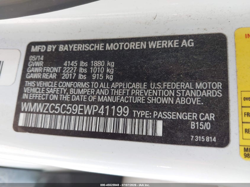 2014 Mini Countryman VIN WMWZC5C59EWP41199 IAAI salvage auction — FRONT END, Salvage Title, sold $1,400 on 2026-08-12 (photo 9)