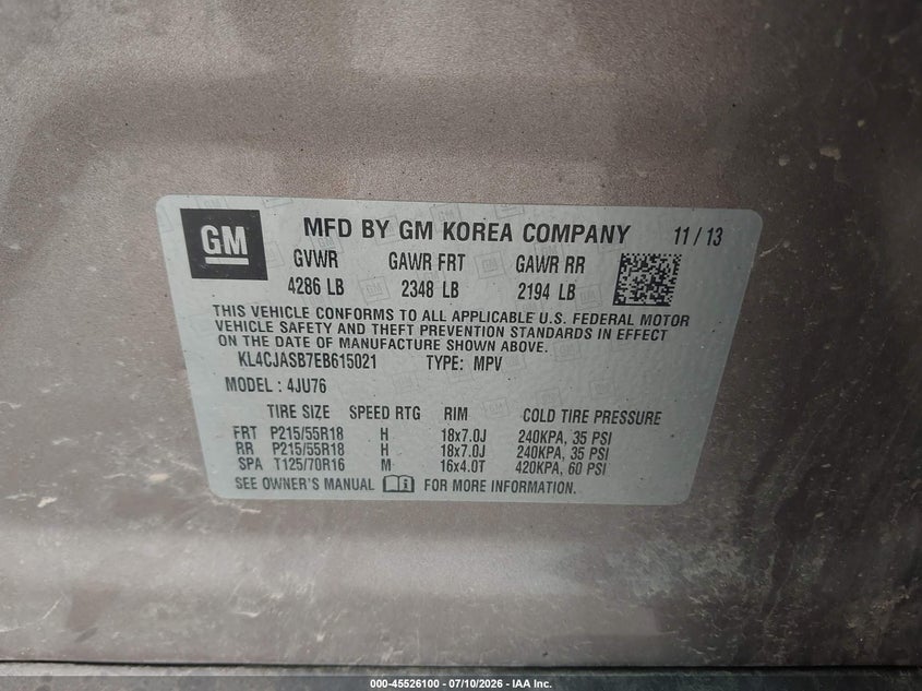 2014 Buick Encore VIN KL4CJASB7EB615021 IAAI salvage auction — ELECTRICAL, Mv-907A (New York), sold $425 on 2026-07-14 (photo 9)
