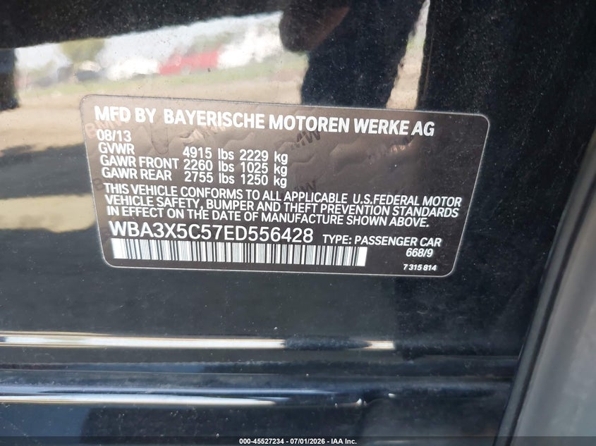 2014 BMW 3 series VIN WBA3X5C57ED556428 IAAI salvage auction — FRONT END, Clear (Virginia), sold $975 on 2026-08-05 (photo 9)