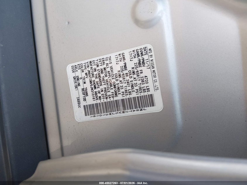 2018 Nissan Rogue VIN JN8AT2MV5JW310161 IAAI salvage auction — FRONT END, Salvage Title, sold $1,750 on 2026-07-30 (photo 9)