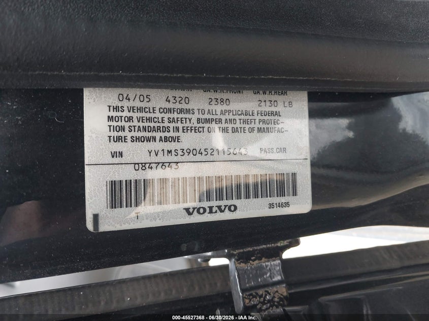 2005 Volvo S40 VIN YV1MS390452115643 IAAI salvage auction — REAR END, Salvage (Rhode Island), sold $375 on 2026-08-04 (photo 9)