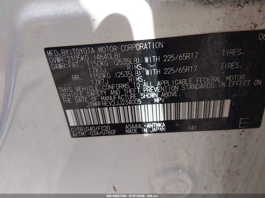 2018 Toyota Rav 4 VIN JTMRFREV2JJ234005 IAAI salvage auction — RIGHT FRONT, Salvage (Ohio), sold $5,700 on 2026-07-21 (photo 9)
