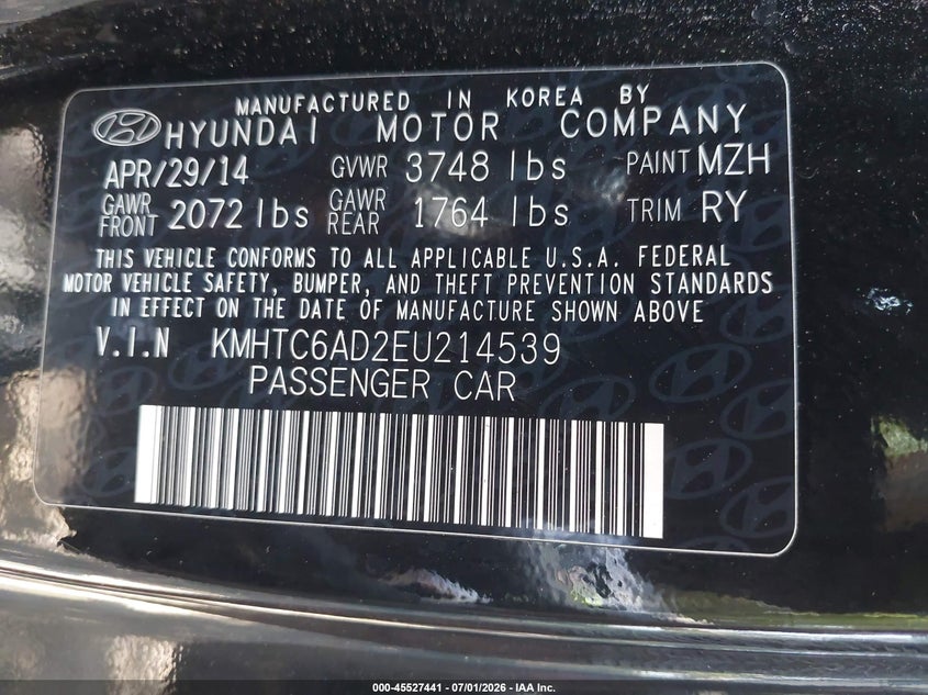 2014 Hyundai Veloster VIN KMHTC6AD2EU214539 IAAI salvage auction — UNKNOWN, Clear (Virginia), sold $300 on 2026-07-16 (photo 9)