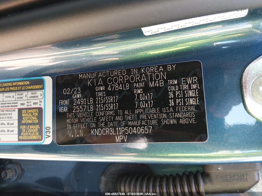 2023 Kia Niro VIN KNDCR3L11P5040657 IAAI salvage auction — REAR END, Salvage - Greater Than 75% (Maryland), sold $11,000 on 2026-07-23 (photo 9)