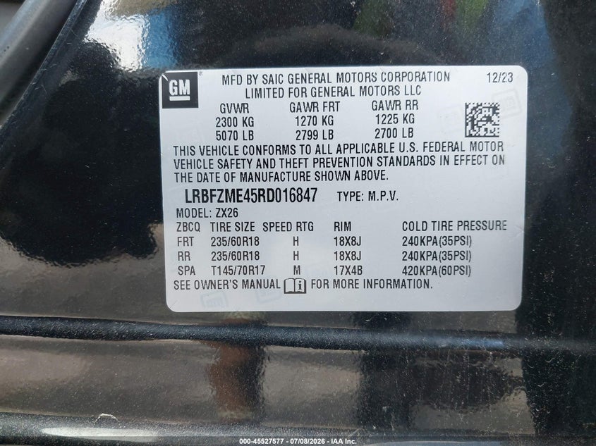 2024 Buick Envision VIN LRBFZME45RD016847 IAAI salvage auction — UNDERCARRIAGE, Salvage Title, sold $7,100 on 2026-07-17 (photo 9)